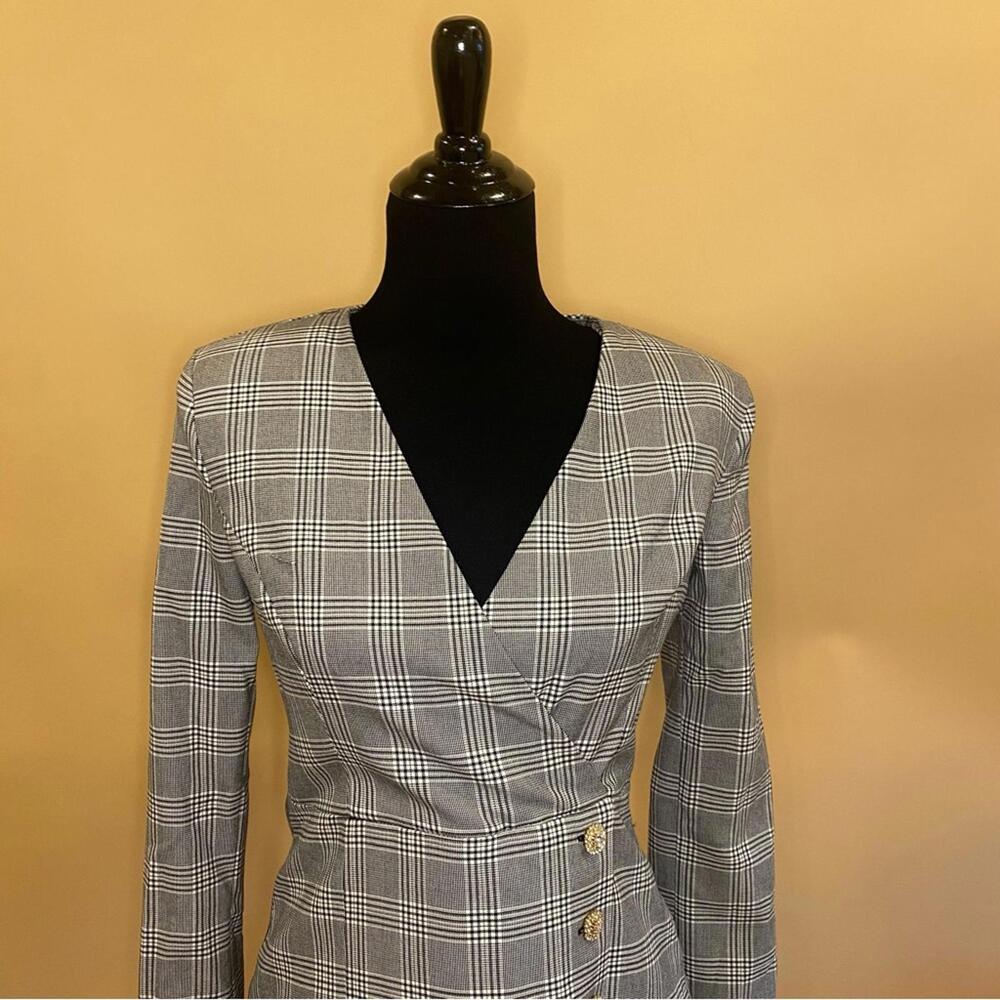 Zara Plaid Blazer Mini Dress Jeweled Buttons Long Sleeve Size S NWT - Picture 5 of 12